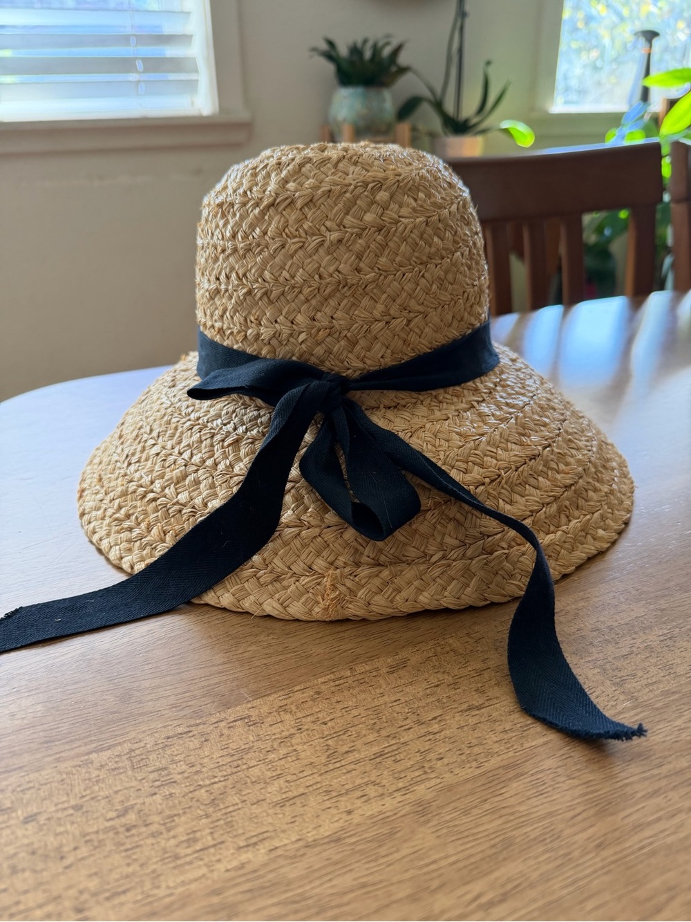 Source Unknown Natural Straw Hat with Black Ribbon